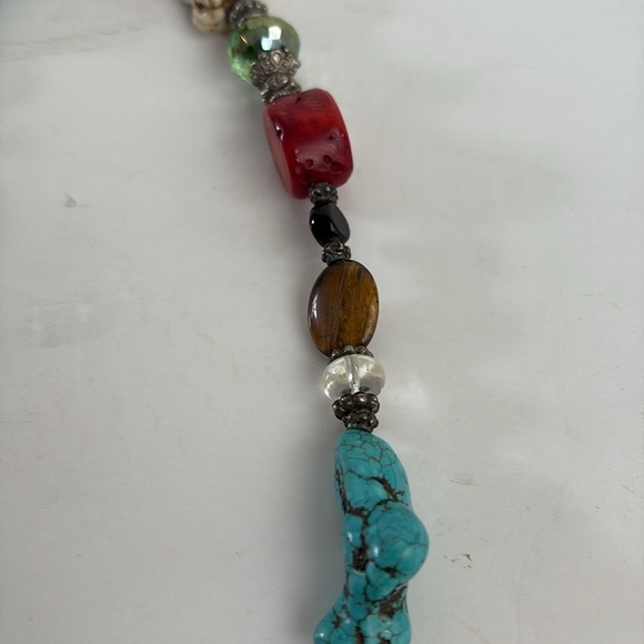 Mixed stone beaded lobster clip necklace turquoise tigers eye coral clear - Picture 5 of 15
